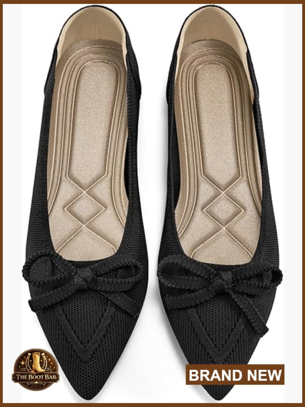 Womens Pointed Toe Bow Knit Flats Slip On Dressy Work Shoes